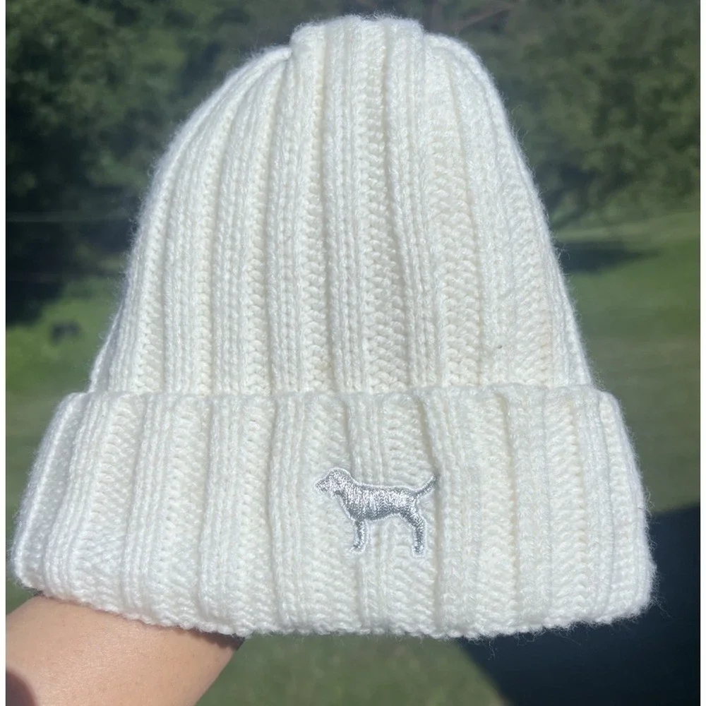 Victoria's Secret Beanie Toque Adult One Size Cream PINK Poly Sherpa Lined